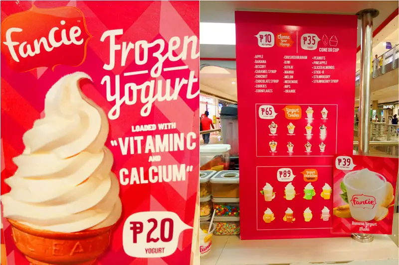 Fancie Frozen Yogurt Menu