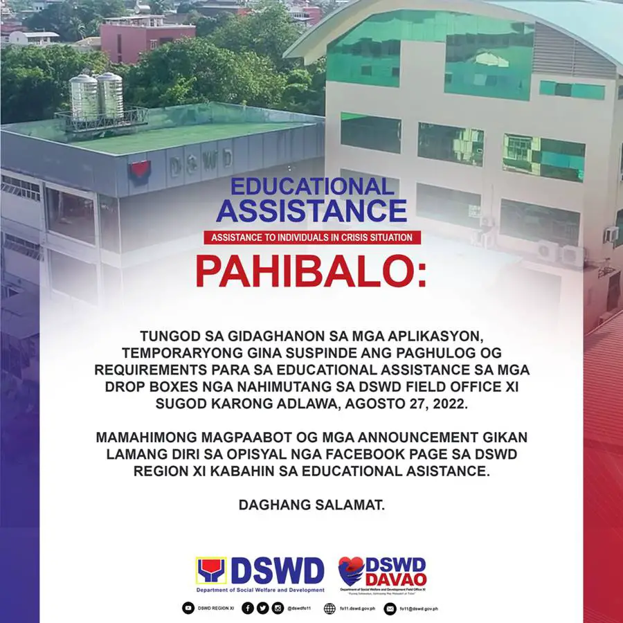 dswd drop box for region 11 educational assistance suspended