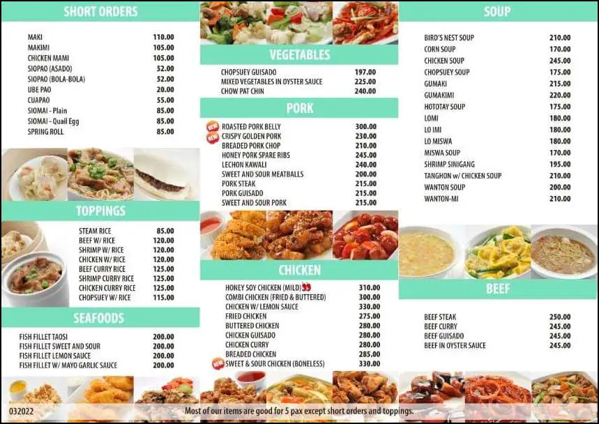 Manila Foodshoppe Menu