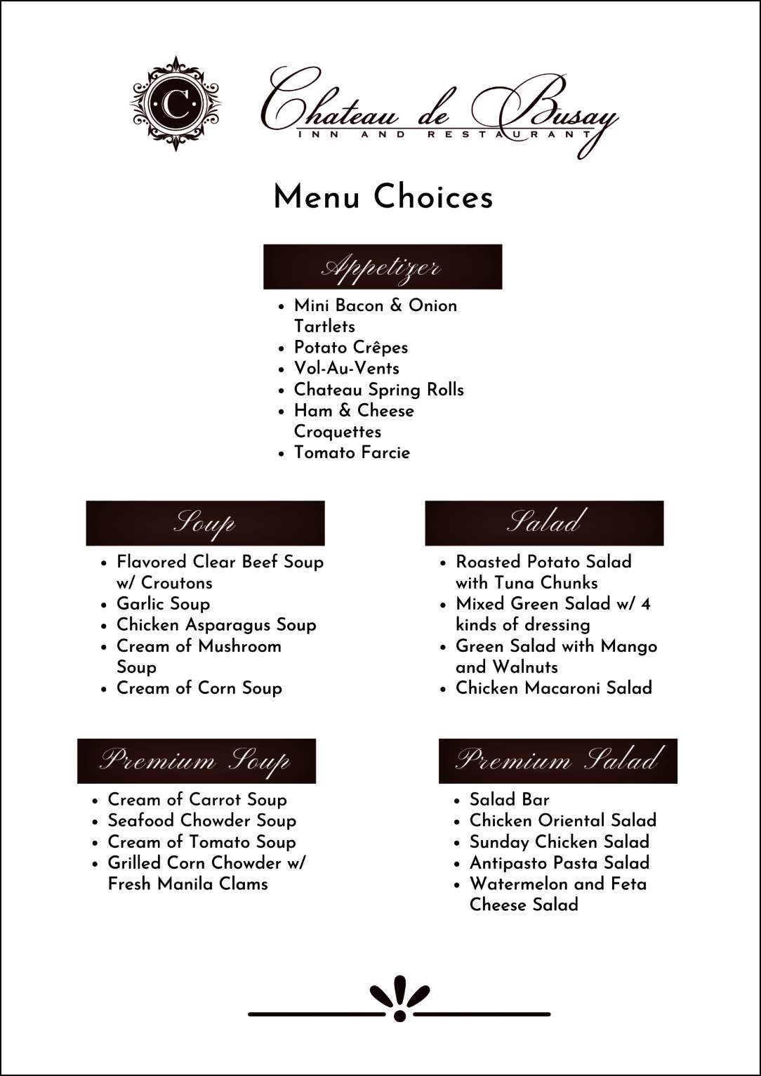 BUFFET MENU CHOICE 1