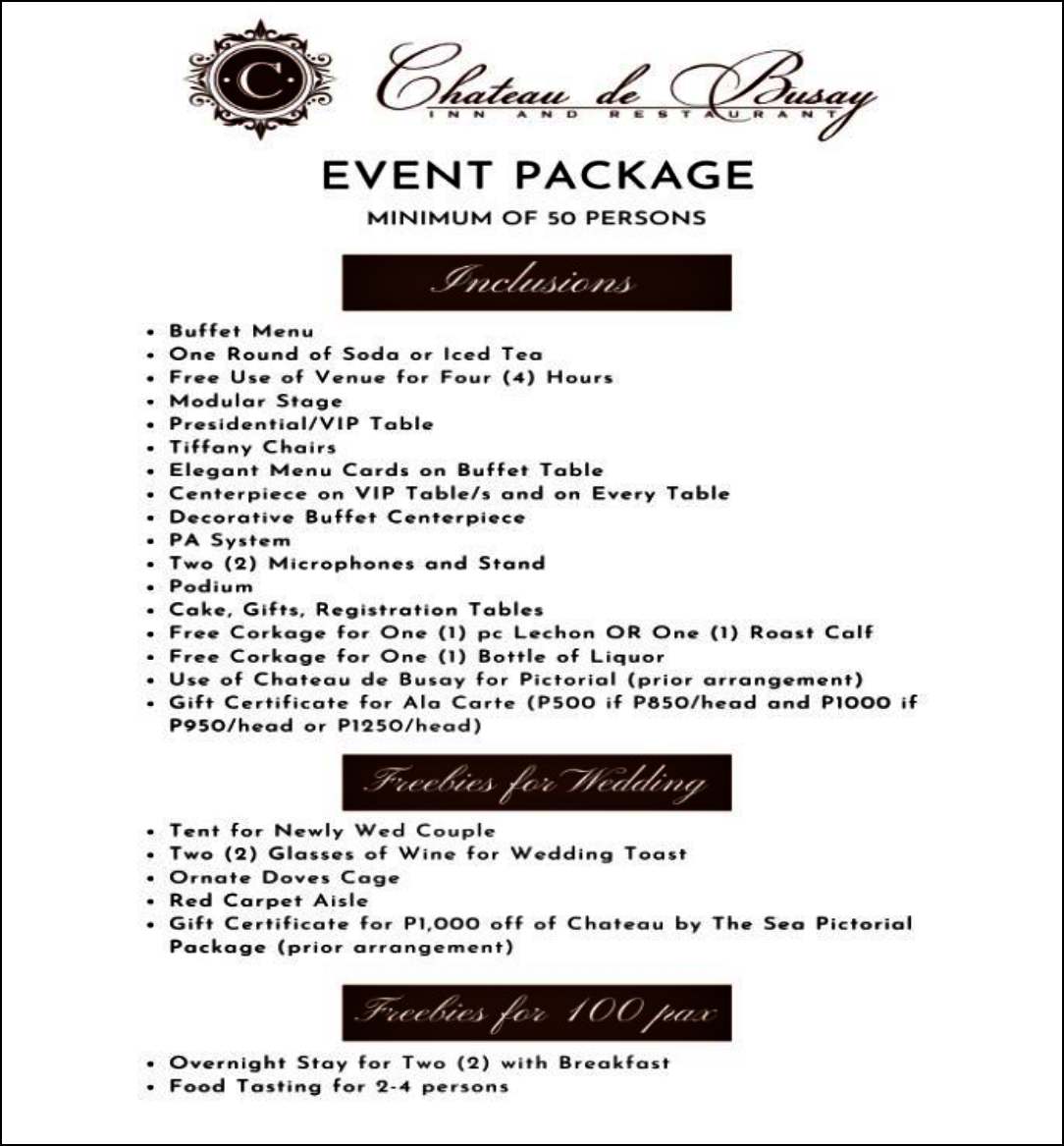 EVENT PACKAGE INCLUSION