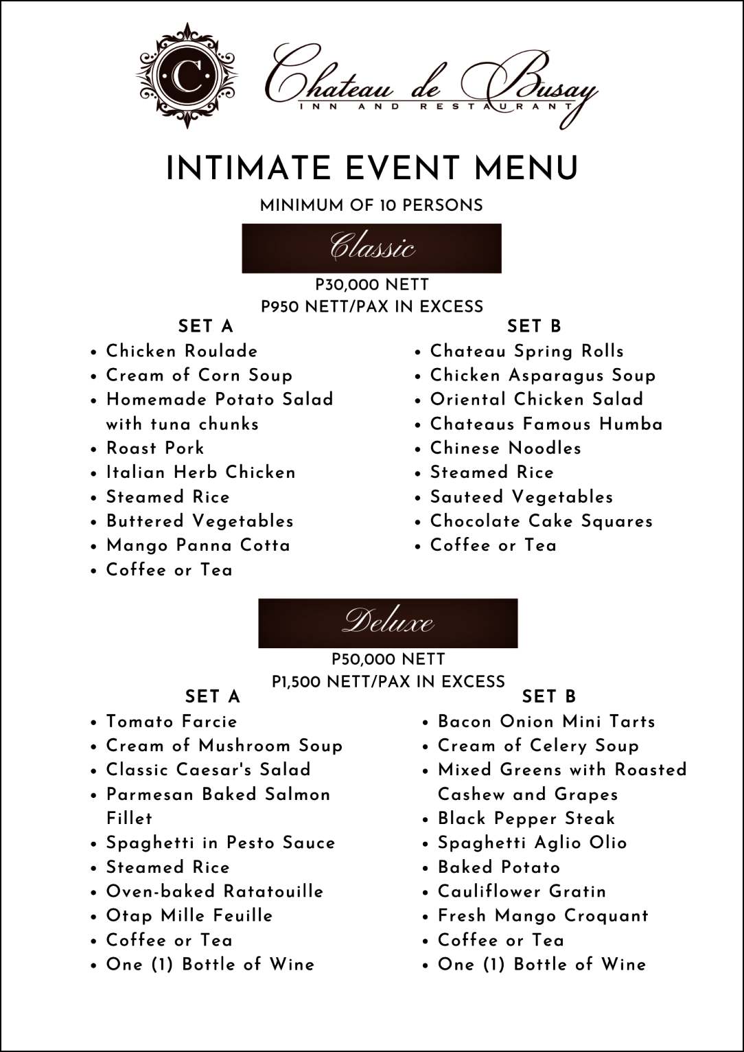 INTIMATE EVENT PACKAGE 