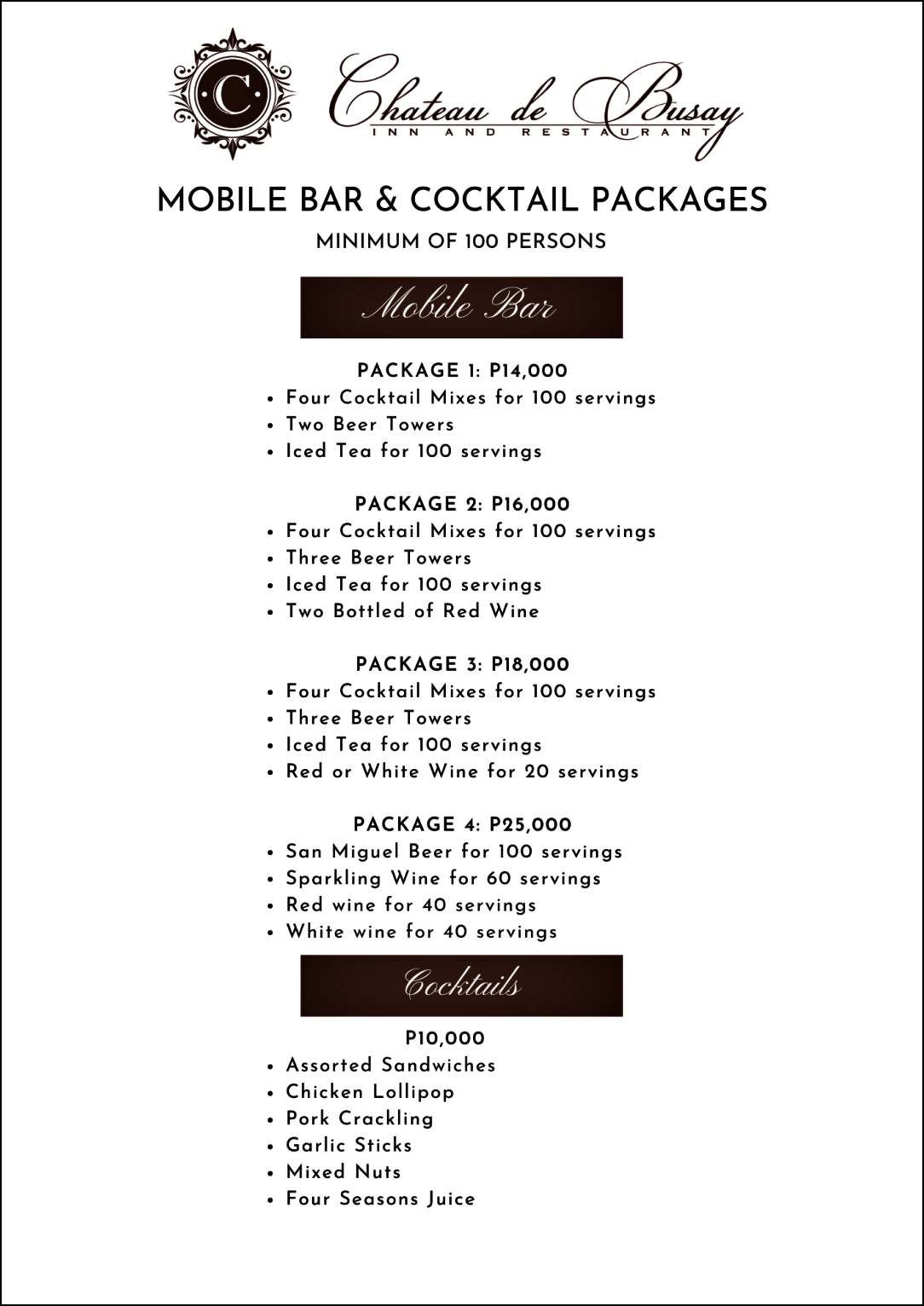 MOBILE BAR AND COCKTAIL PACKAGES