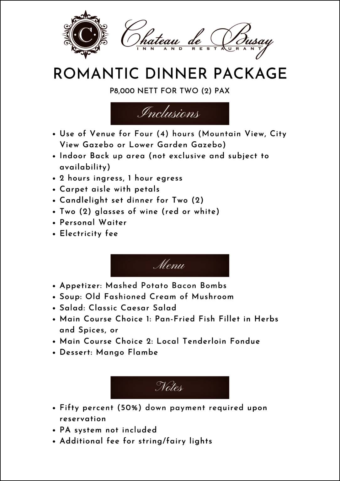 ROMANTIC DINNER PACKAGE