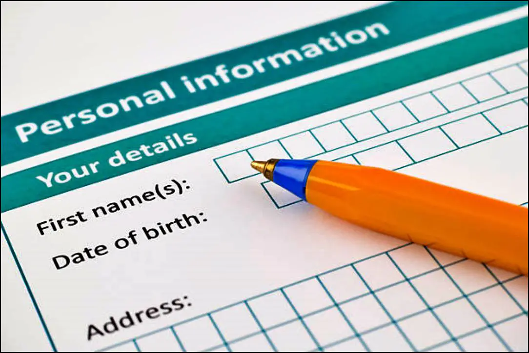 Personal information form with ballpoint pen