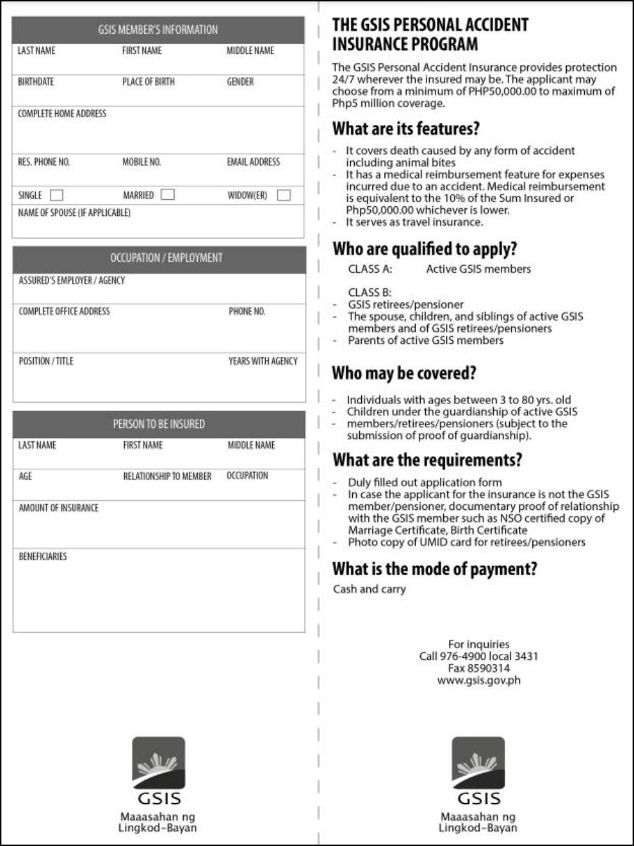 GSIS Personal Accident Insurance Program Form